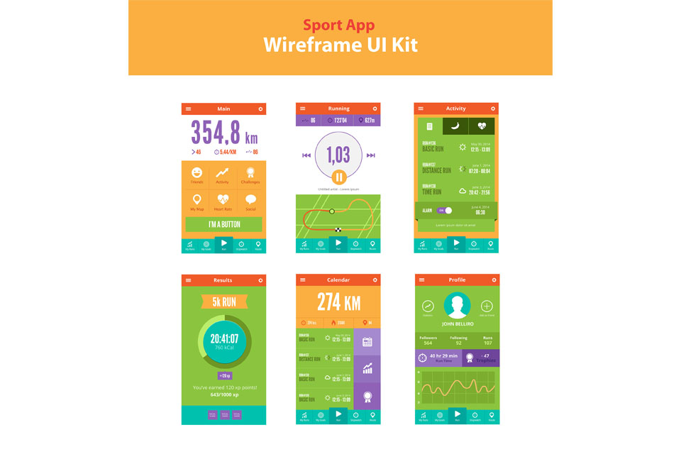 Sport App wireframe UI kit