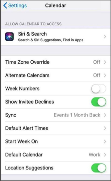 Calendar settings