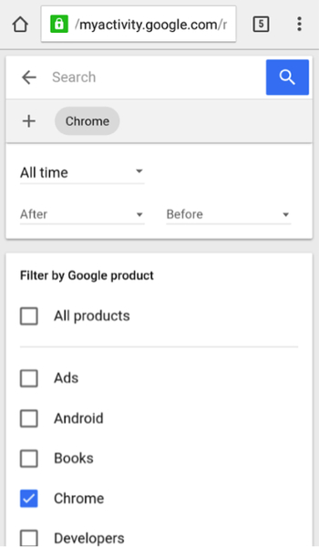 On the list, check Chrome, then tap the Search icon