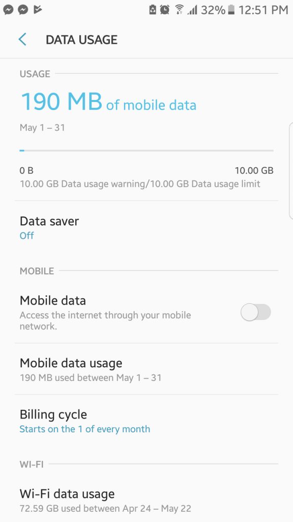 Settings > Data Usage