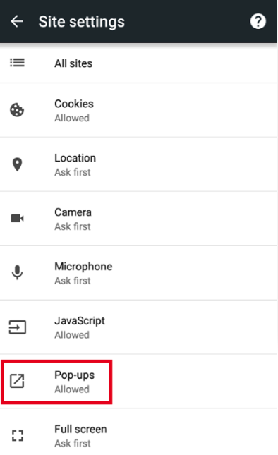 Locate Pop-ups. If it says "Allowed," tap it