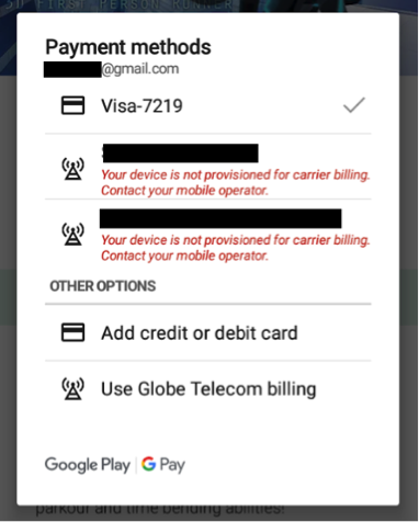 Google Play Payment methods