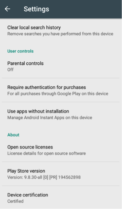 Look for “Build Number" or "Play Store version