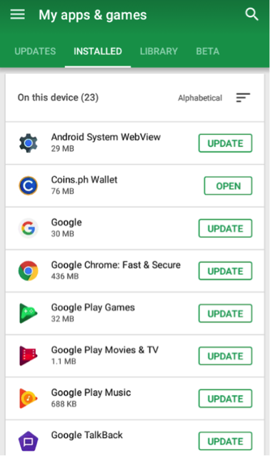 manage apps and device play store