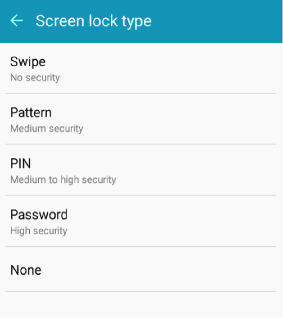 Choose your preferred screen lock type.