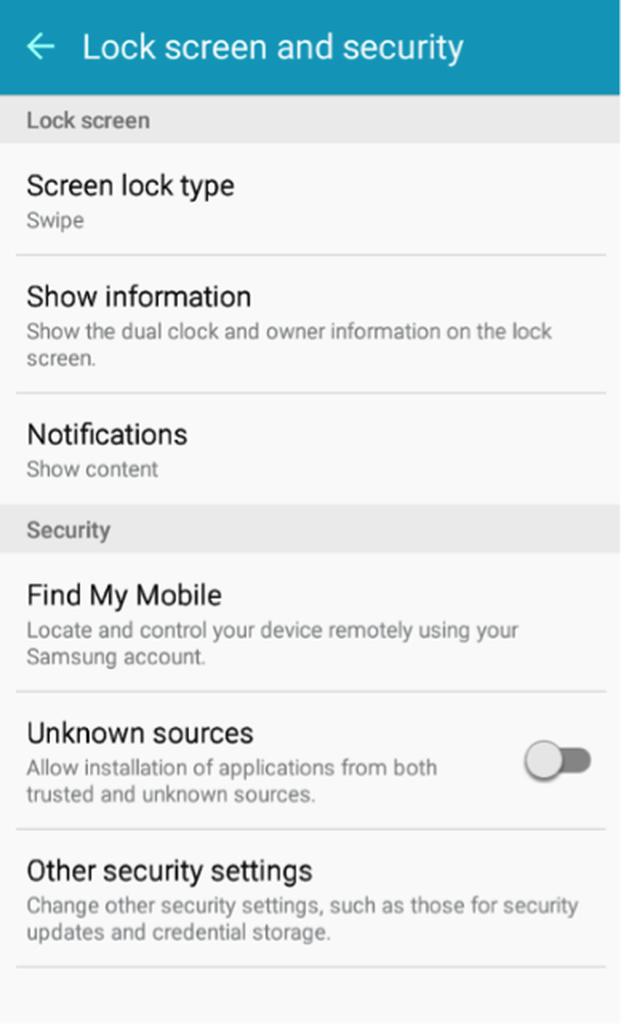 Settings > Lock screen and security > Unknown sources.