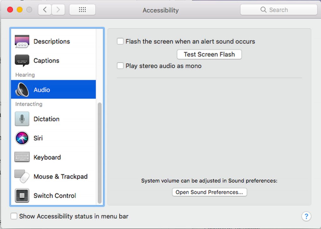 Mac's Accessibility Options > Audio