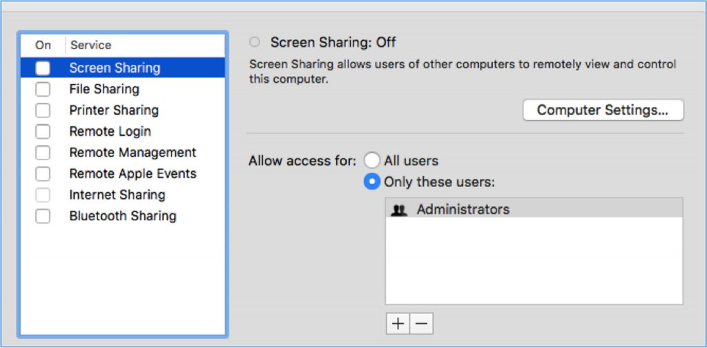 Mac Sharing Settings