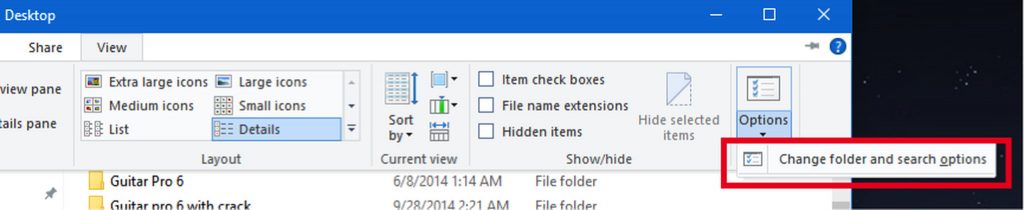 Windows Change folder and search options