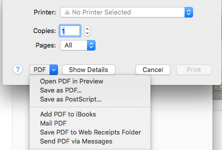 Mac PDF dialog