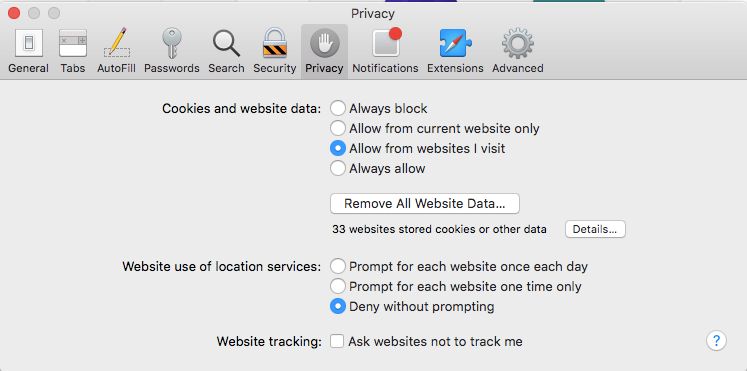 Safari Privacy Settings