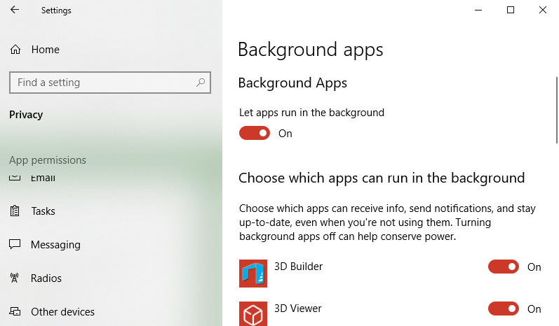Background Apps Settings