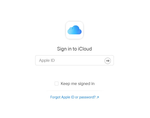 iCloud login screen