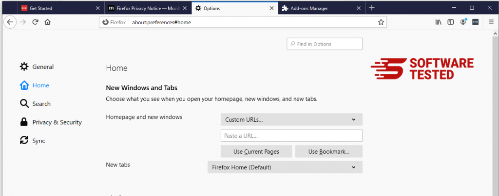 Firefox Home Settings