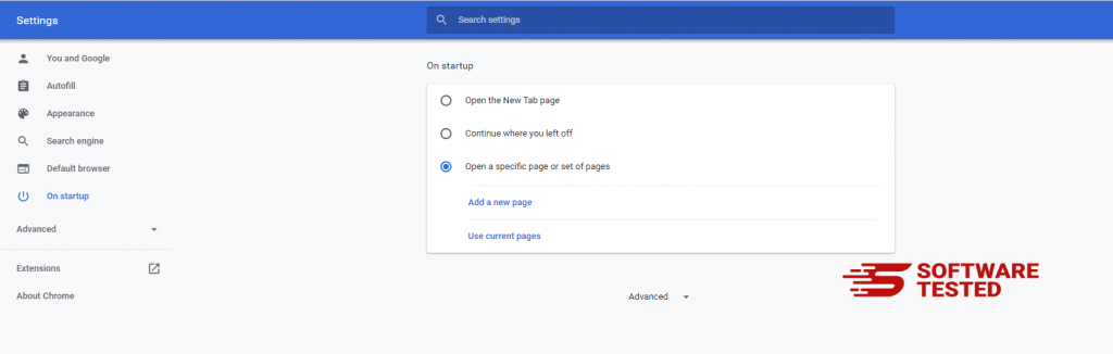 Google Chrome Startup Settings