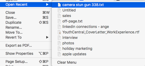 Open Recent File in Mac