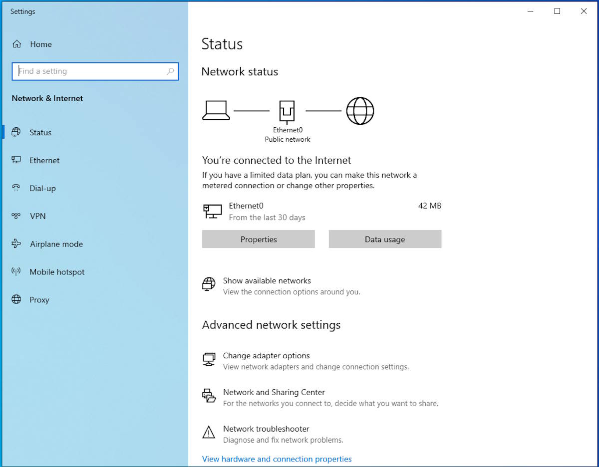 Check Network Status on Windows 10