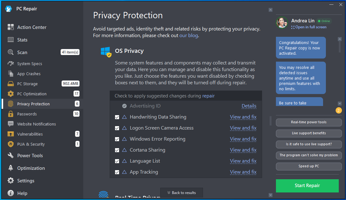 PC Repair Privacy Protection
