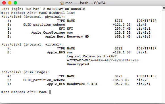 Mac Terminal - diskutil