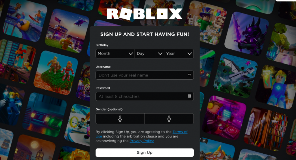 Signing Up on Roblox