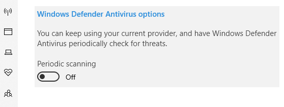 Windows Defender Antivirus options