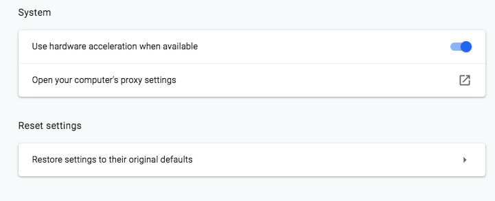 Google Chrome System settings