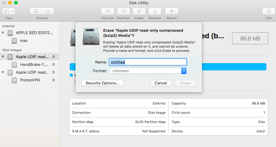 Mac Disk Utility erase process