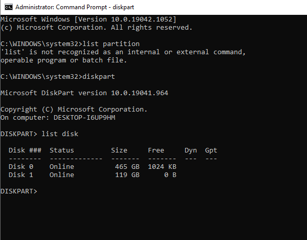 Command Prompt Diskpart