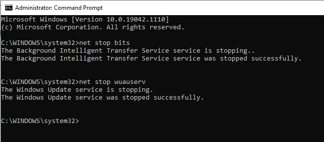 Command Prompt - Net Stop Bits