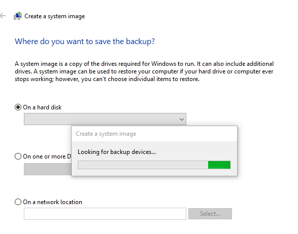 Create backup with system image tool