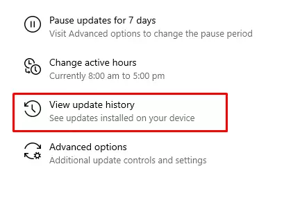 Select the View your update history option.
