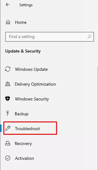 Navigate to the left pane and select Troubleshoot