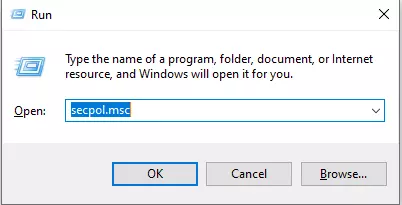 Into the text field, type secpol.msc and hit Enter. If a confirmation window appears, click OK. This will launch the Local Security Policy window.