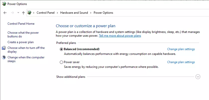 To change your power settings, select the desired option and then exit the Control Panel