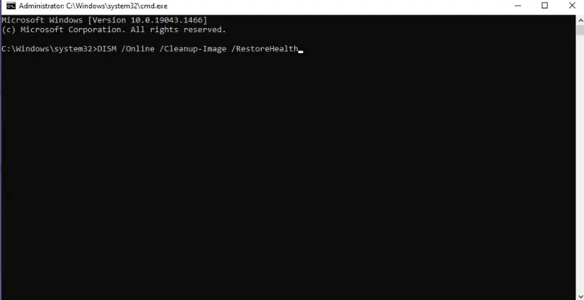 Type DISM /Online /Cleanup-Image /RestoreHealth into the CMD window