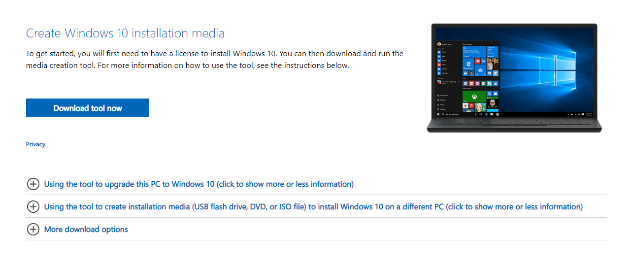 Visit the official Microsoft Store and download the Media Creation Tool