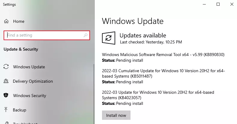 Install Windows Update KB5004476