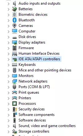 In the Device Manager window, locate the IDE ATA/ATAPI controllers section and right-click on it