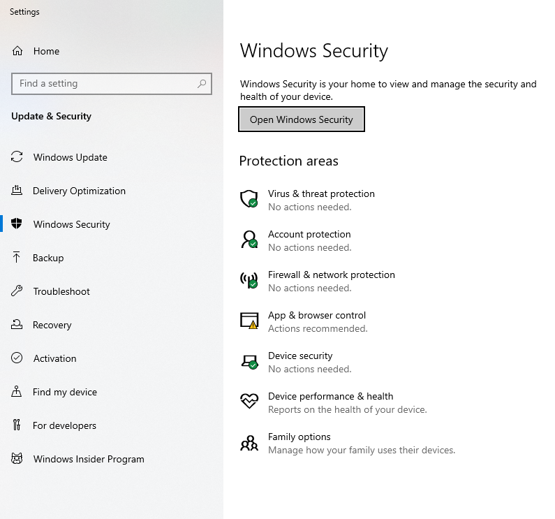 First, access Windows Defender Security Center