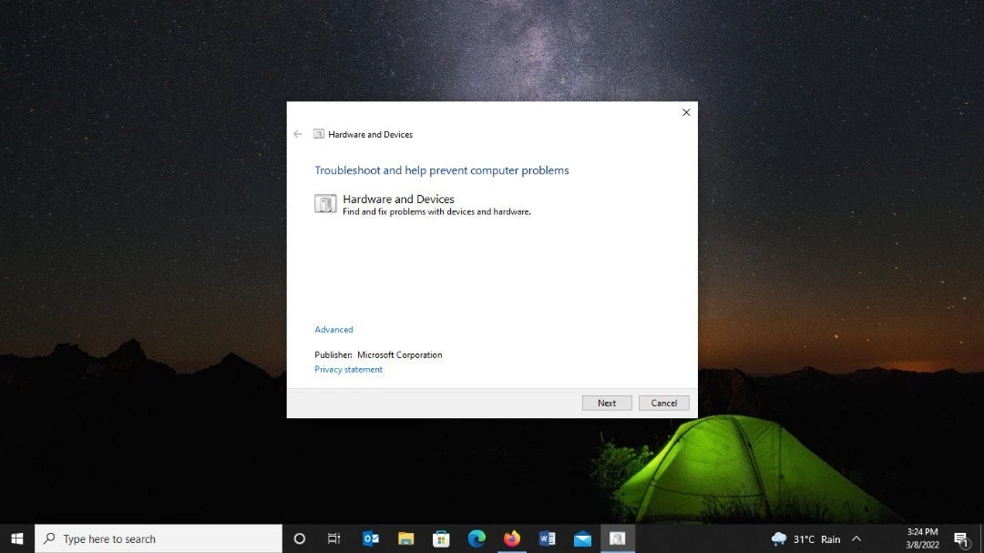 Using Hardware Troubleshooter can help