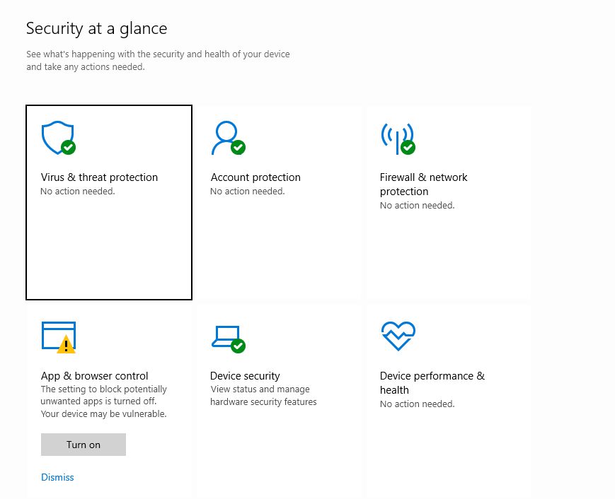 Choose Virus and Threat Protection and click Manage Settings