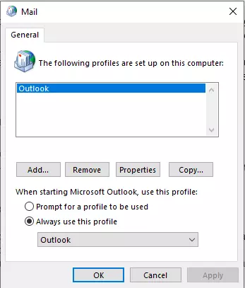 Create a new Outlook profil