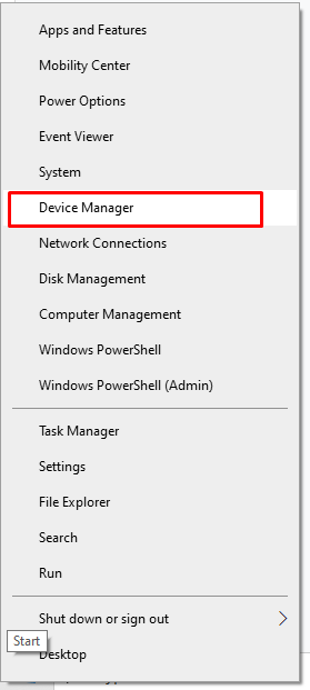 Right-click on the Windows icon or menu, and select Device Manager