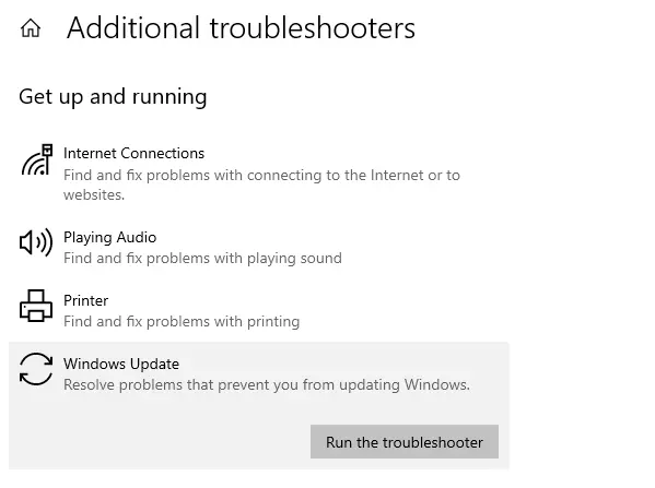 Run the Windows Update Troubleshooter