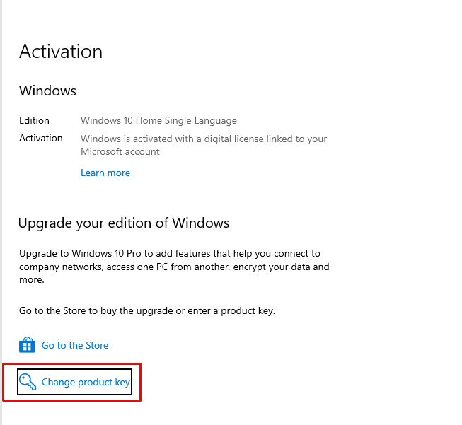 2. Select Update & Security, and then hit Activation