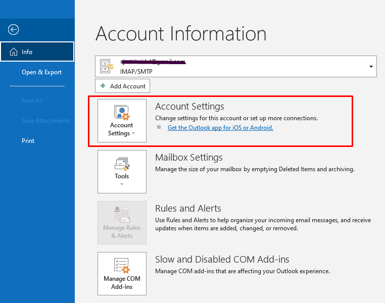 How to change Outlook Account Information?