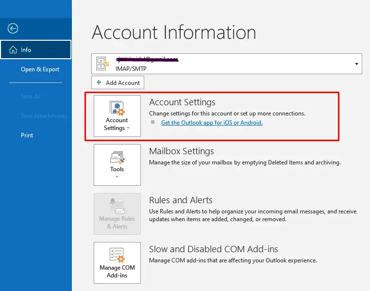 The Outlook error 0x80004001 can be caused by incorrect Outlook account settings