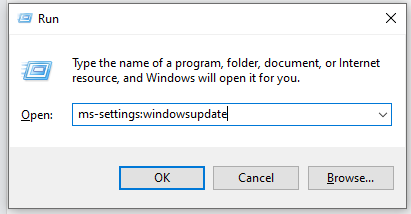 Type ms-settings:windowsupdate into the text field and hit OK