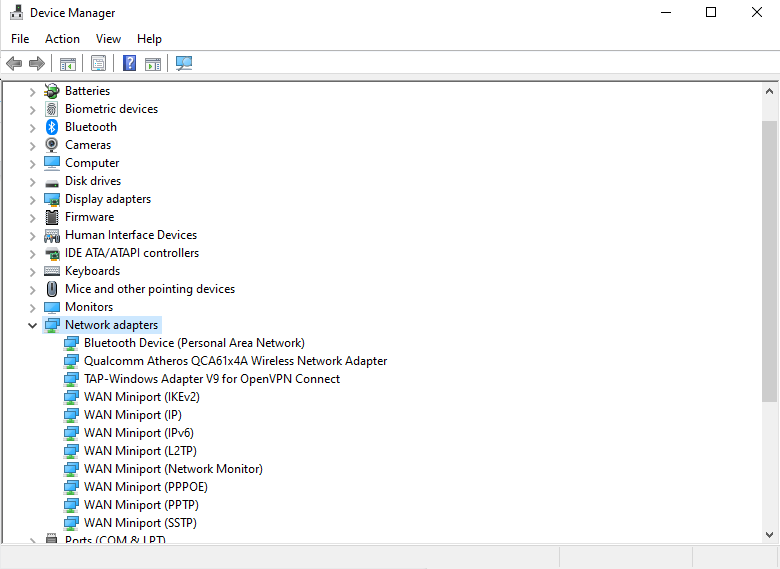 Uninstall network adapter drivers, and then install them again through Control Panel