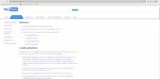 Follow the steps to have MacPorts installed on your system